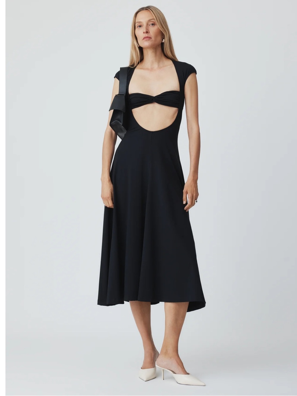 beaufille Black Cutout Twist-Front Midi Dress